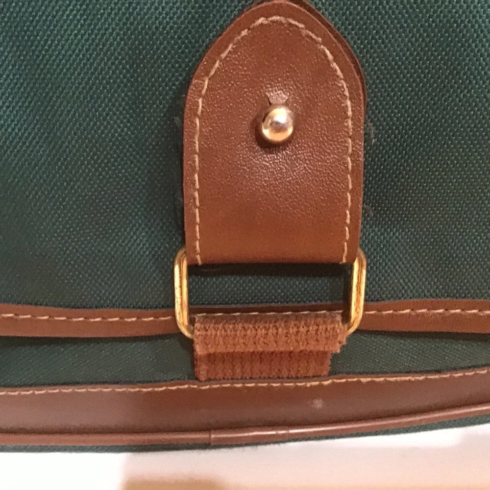 Polo Ralph Lauren Vintage Messenger Bag Hunter Green Brown Leather Trim